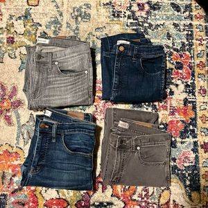 Madewell jeans size 28. Four pairs of skinny jeans. See photos for styles.